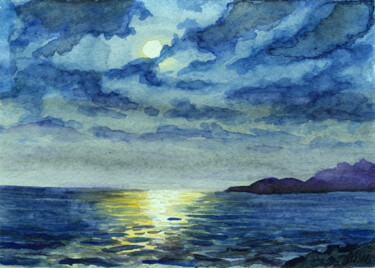 Картина под названием "Moonlight night" - Ольга Смирнова, Подлинное произведение искусства, Акварель