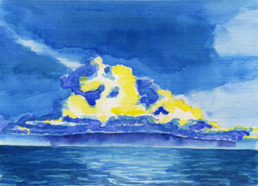 Картина под названием "Cloud over the sea" - Ольга Смирнова, Подлинное произведение искусства, Акварель