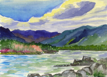 Картина под названием "Mountain river. Out…" - Ольга Смирнова, Подлинное произведение искусства, Акварель