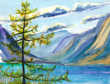 Картина под названием "Teletskoye lake" - Ольга Смирнова, Подлинное произведение искусства, Акварель
