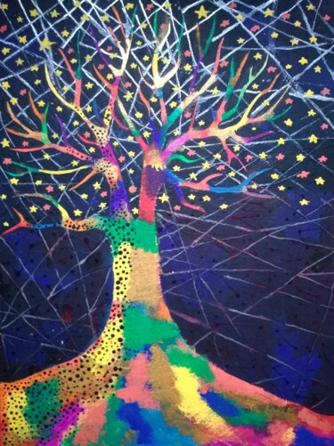 Картина под названием "Радужное дерево" - Art-Teodora, Подлинное произведение искусства, Акрил