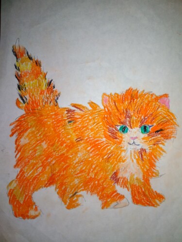 Schilderij getiteld "Рыжий котенок" door Art-Teodora, Origineel Kunstwerk, Was
