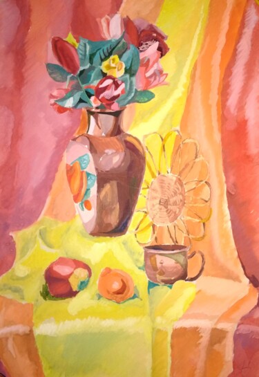 Картина под названием "Натюрморт, розы" - Art-Teodora, Подлинное произведение искусства, Акварель