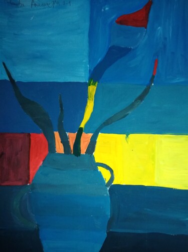 Картина под названием "Синий натюрморт" - Art-Teodora, Подлинное произведение искусства, Гуашь