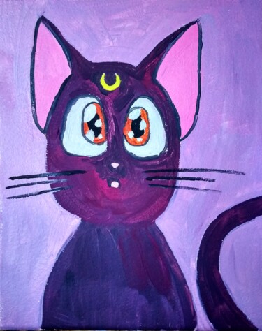 Painting titled "Cat Moon from Sailo…" by Art-Teodora, Original Artwork, Oil