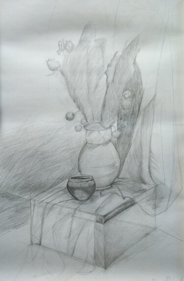 Drawing titled "Still life Vase wit…" by Art-Teodora, Original Artwork, Pencil