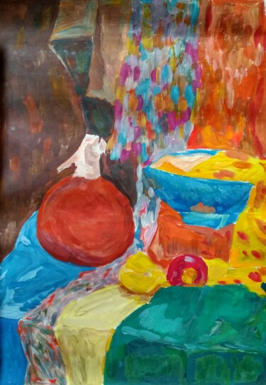 Painting titled "Still life with bru…" by Art-Teodora, Original Artwork, Gouache