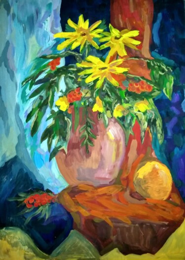 Peinture intitulée "Still life Vase wit…" par Art-Teodora, Œuvre d'art originale, Gouache