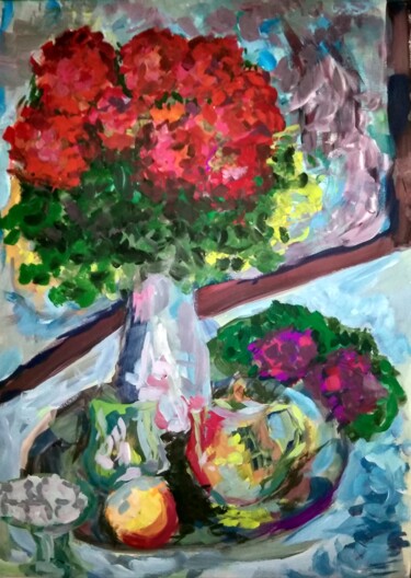 Painting titled "Roses and violets" by Art-Teodora, Original Artwork, Gouache