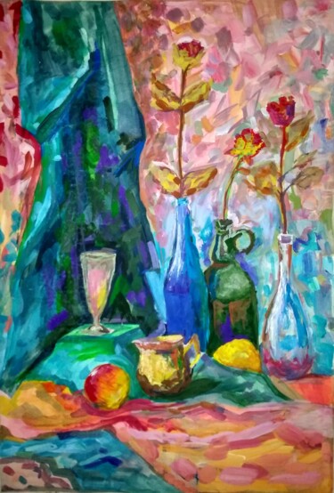 Schilderij getiteld "Still life Flowers…" door Art-Teodora, Origineel Kunstwerk, Gouache