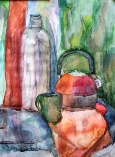 Картина под названием "Натюрморт Чайник" - Art-Teodora, Подлинное произведение искусства, Акварель