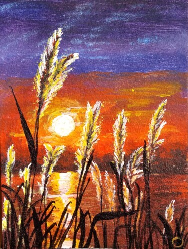 Картина под названием "Закат у озера" - Art-Teodora, Подлинное произведение искусства, Акрил