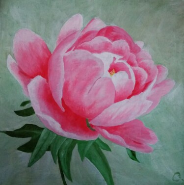 Картина под названием "Розовый пион" - Art-Teodora, Подлинное произведение искусства, Масло