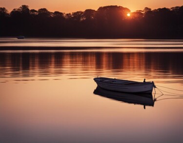 Digital Arts titled "Boat At Sunset  2" by Art-Teodora, Original Artwork, AI generated image