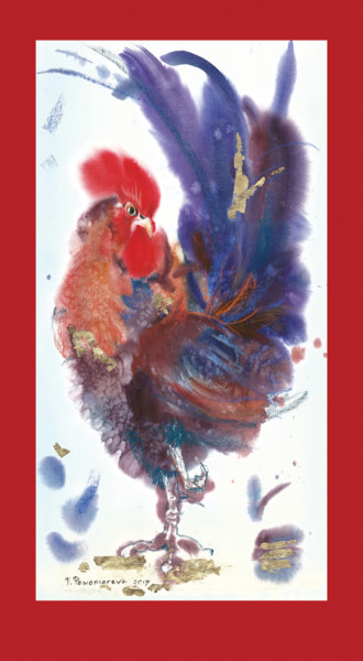 Картина под названием "Солнечная птица 10" - Tatiana Ponomareva, Подлинное произведение искусства, Акварель