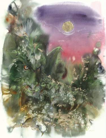 Картина под названием "Dragon" - Tatiana Ponomareva, Подлинное произведение искусства, Акварель