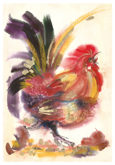 Картина под названием "sun bird of october" - Tatiana Ponomareva, Подлинное произведение искусства, Акварель Установлен на к…