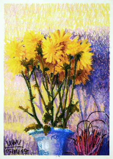 Malarstwo zatytułowany „Chrysanthemum on al…” autorstwa Art Trinhmai, Oryginalna praca, Pastel