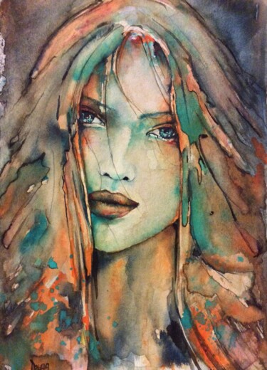 Malerei mit dem Titel "Été indien 2" von Art-Water, Original-Kunstwerk, Aquarell