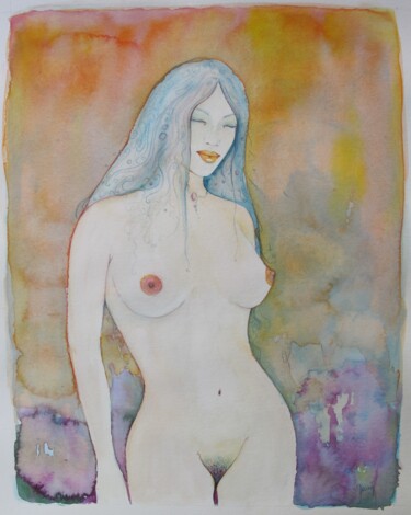 Pintura intitulada "Flore ( nu, nude)" por Art-Water, Obras de arte originais, Aquarela