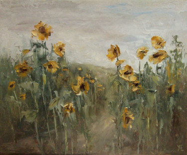 Sunflowers, oil painting, impasto Картина под названием "Sunflowers, oil pai…" - Evgeny Yudin, Подлинное произведение искусства, Масло Установлен на Подрамник
