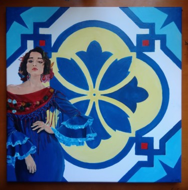 Painting titled "Andaluzazulejo" by Vincent Tricarico (20.100), Original Artwork, Acrylic