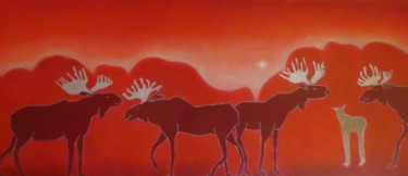 Malerei mit dem Titel "Elche im Paarduell" von Urs, Original-Kunstwerk, Acryl