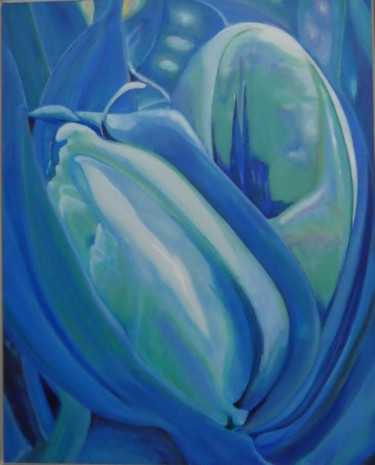 Pintura intitulada "Tulpe in Blau mit…" por Urs, Obras de arte originais, Óleo