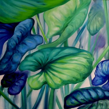 Painting titled "Leaves in green and…" by Urs, Original Artwork, Oil