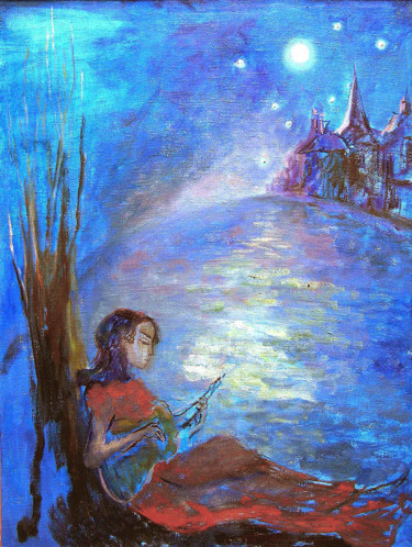 Painting titled "Звездная песня" by Agrafena Gandziuk, Original Artwork, Oil