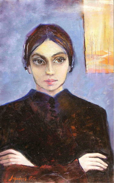 Painting titled "Что дальше...?" by Agrafena Gandziuk, Original Artwork, Oil Mounted on Wood Stretcher frame