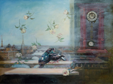 Painting titled "Соната: Анданте" by Agrafena Gandziuk, Original Artwork, Oil Mounted on Wood Stretcher frame