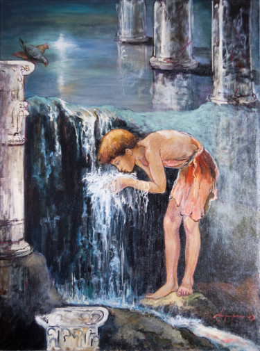 Peinture intitulée "Источник воды живой" par Agrafena Gandziuk, Œuvre d'art originale, Huile Monté sur Châssis en bois