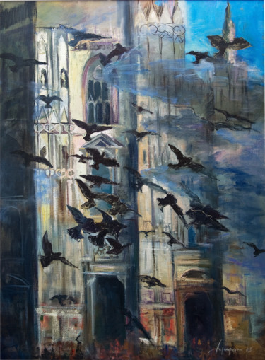 Peinture intitulée "Городской шум" par Agrafena Gandziuk, Œuvre d'art originale, Huile Monté sur Châssis en bois