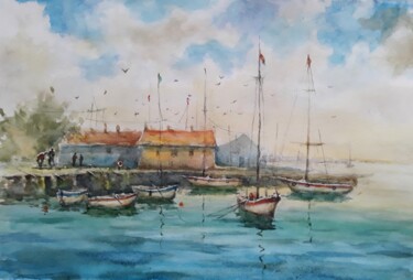 Peinture intitulée "Fisherman 's Wharf" par Artak Zakaryan, Œuvre d'art originale, Aquarelle