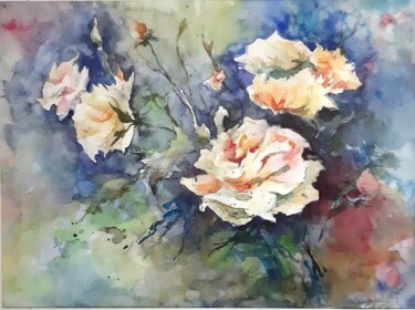 Painting titled "Light roses" by Artak Zakaryan, Original Artwork, Watercolor