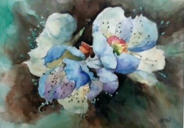 Painting titled "Irises are pale blue" by Artak Zakaryan, Original Artwork, Watercolor