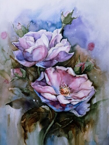 Malerei mit dem Titel "Lilac roses" von Artak Zakaryan, Original-Kunstwerk, Aquarell