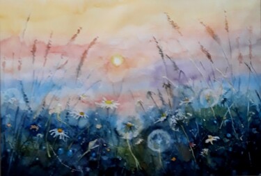 Painting titled "Dandelions in the f…" by Artak Zakaryan, Original Artwork, Watercolor