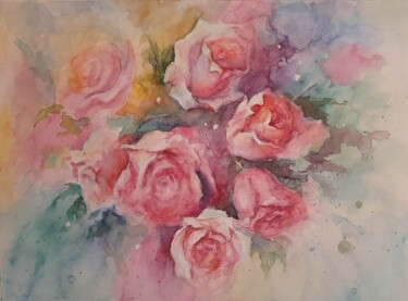 Painting titled "Roses" by Artak Zakaryan, Original Artwork, Watercolor