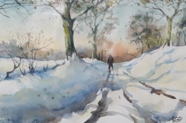 Картина под названием "Clear, winter morni…" - Artak Zakaryan, Подлинное произведение искусства, Акварель