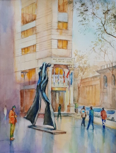 Painting titled "Walking man" by Artak Zakaryan, Original Artwork, Watercolor