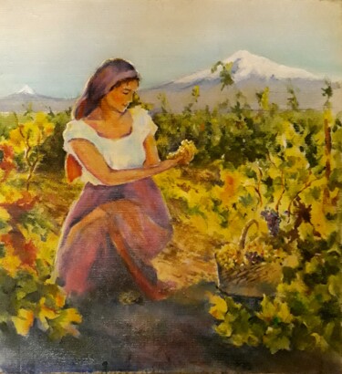 Pintura titulada "Grape harvest in th…" por Artak Zakaryan, Obra de arte original, Oleo