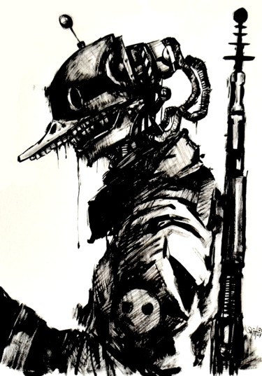 Soldier Robot Painting Original Art Drawing titled "Soldier Robot Paint…" by Ruslan Axenov, Original Art, Ink