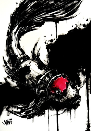 Fish Robot Painting Drawing titled "Fish Robot Painting" by Ruslan Axenov, Original Art, Ink