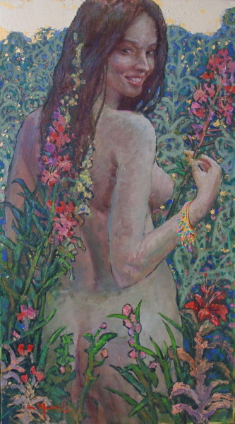 Painting titled "Мавка" by Albert Schitkov, Original Artwork, Oil