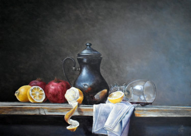 Painting titled "Lemons, pomegranate…" by Alex Bond, Original Artwork, Oil