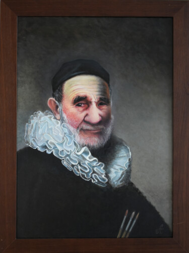 Painting titled "портрет в стиле Рем…" by Alex Bond, Original Artwork, Oil Mounted on Wood Stretcher frame