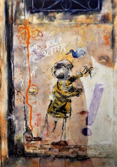Malerei mit dem Titel "graffiti kid" von Chantal Fischer, Original-Kunstwerk