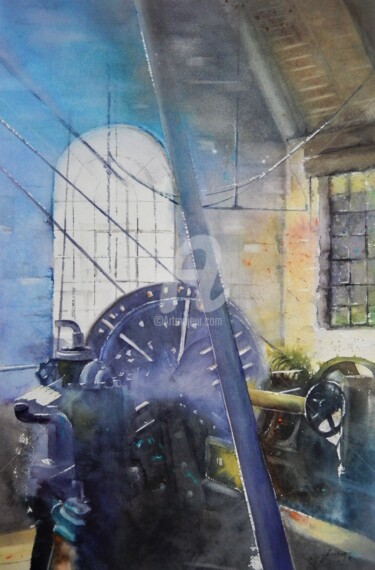 Malerei mit dem Titel "last factory in Bli…" von Chantal Fischer, Original-Kunstwerk, Aquarell